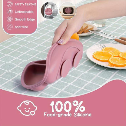 Baby Silicone Feeding Set, 5 Counts/Set Including Bib, Bowl, Plate, Spoon & Fork, Baby Dinnerware Set, Baby Tableware Set, Mold Bowl
