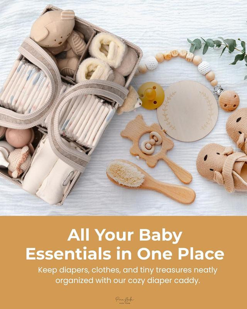 Perabella XL Diaper Caddy Organizer with Handle, Baby Shower Gifts Basket Bag, Registry Search Must Haves Items, Newborn Girl Boy Nursery Storage Organizer, Baby Bag Essentials, Car Diaper Caddy Cart