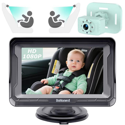 Dohonest Baby Car Camera HD 1080P: Rear-Facing Infant Safety Monitor with Night Vision, 360° Adjustable, Anti-Glare 4.3” Display, Wide-Angle View, Easy Install for Secure & Stress-Free Driving - Grey