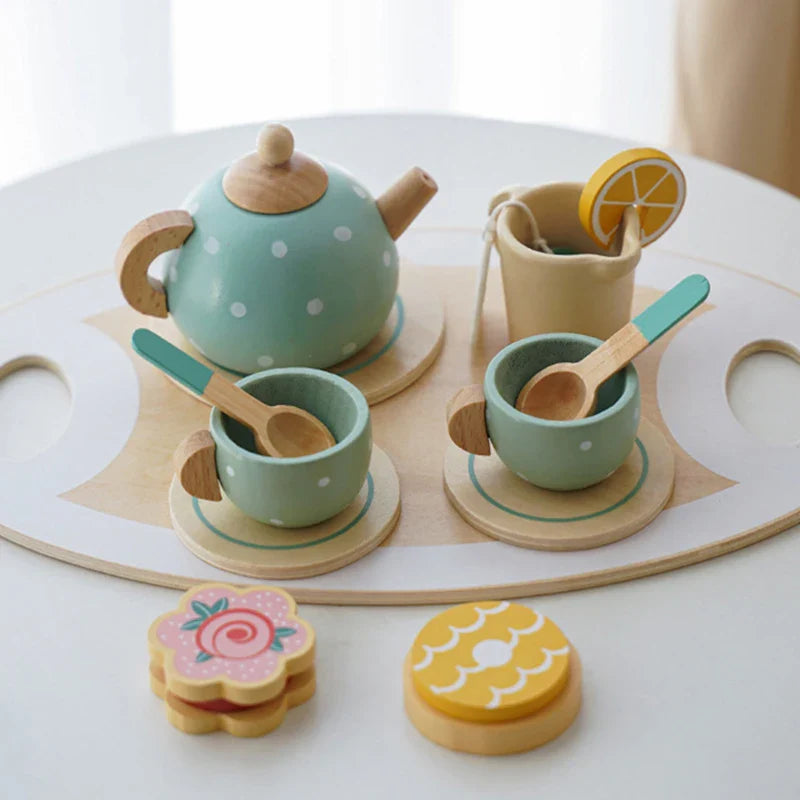 Wooden Tea Set for Little Girls Play Food Pretend Play Kitchen Accessories for 3 4 5 Years Old Girls and Boys Toddler Princess Tea Time Party Food Toys