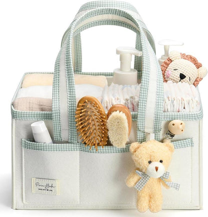 Perabella XL Diaper Caddy Organizer with Handle, Baby Shower Gifts Basket Bag, Registry Search Must Haves Items, Newborn Girl Boy Nursery Storage Organizer, Baby Bag Essentials, Car Diaper Caddy Cart