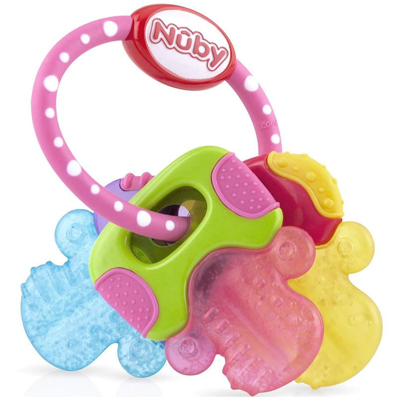Ice Gel Teether Keys - Silicone Soothing Baby Teether Toys for Infants - Gentle for Sore Gums Colorful and Fun Toys - Safe and Durable Infant Baby Teething Toy - Blue, Pink