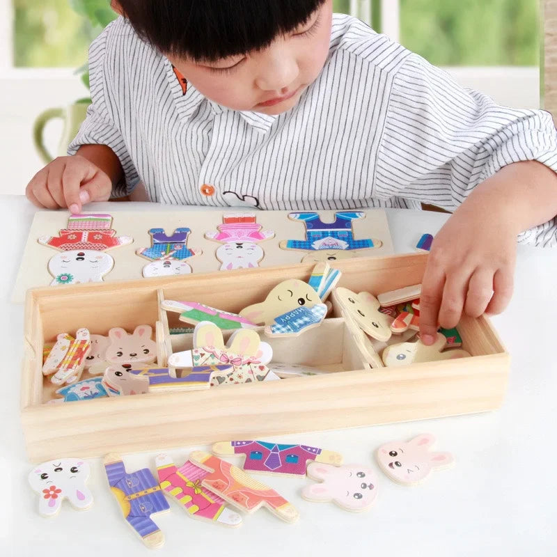 Melissa & Doug Mix 'N Match Wooden Bear Family Dress-Up Puzzle with Storage Case (45 Pcs) - Wooden Teddy Bear Puzzle, Sorting and Matching Puzzles for Toddlers