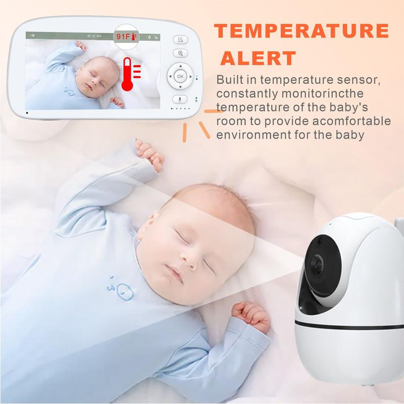 5.0" Video Babymonitor, Remote Pan-Tilt-Zoomcamera,Nightvision,2-Way Audio, Lullabies &Temp Sensorfor Baby Safety