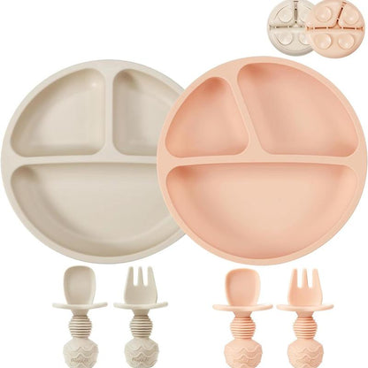 Silicone Baby Feeding Set 9PCS Baby Led Weaning Supplies Self Feeding Utensils Divided Suction Baby'S Plate