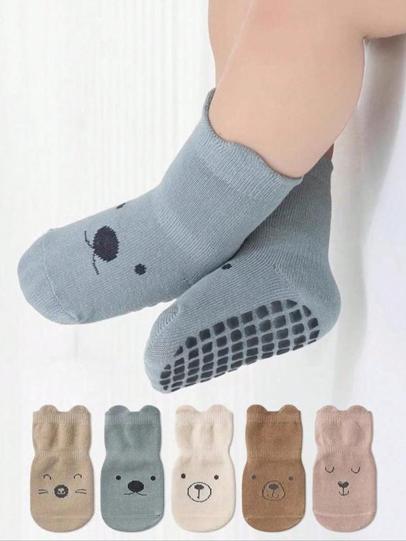 5 Pairs Cute Cartoon Baby Floor Socks, Soft Sole Indoor Non-Slip Socks for Boys & Girls, Perfect for Daily Use, Cute Textured Socks