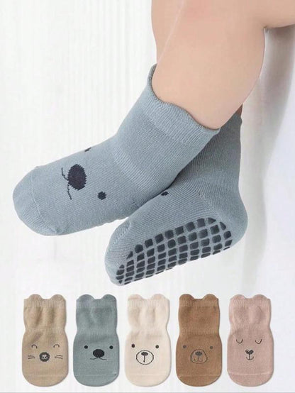 5 Pairs Cute Cartoon Baby Floor Socks, Soft Sole Indoor Non-Slip Socks for Boys & Girls, Perfect for Daily Use, Cute Textured Socks