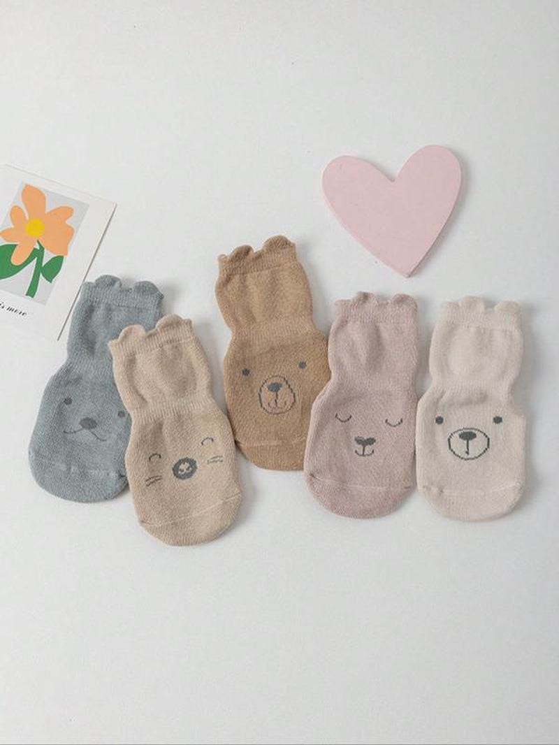 5 Pairs Cute Cartoon Baby Floor Socks, Soft Sole Indoor Non-Slip Socks for Boys & Girls, Perfect for Daily Use, Cute Textured Socks
