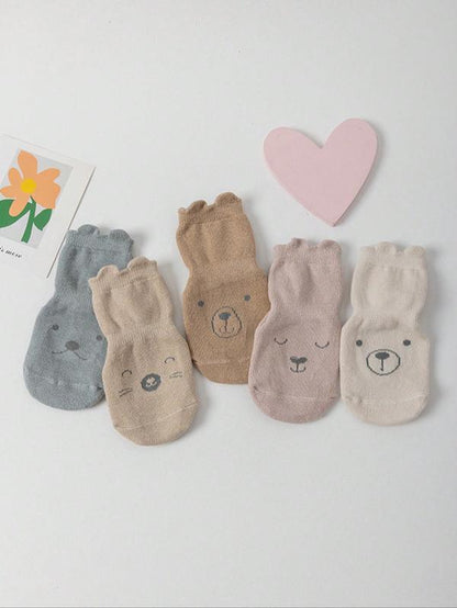 5 Pairs Cute Cartoon Baby Floor Socks, Soft Sole Indoor Non-Slip Socks for Boys & Girls, Perfect for Daily Use, Cute Textured Socks