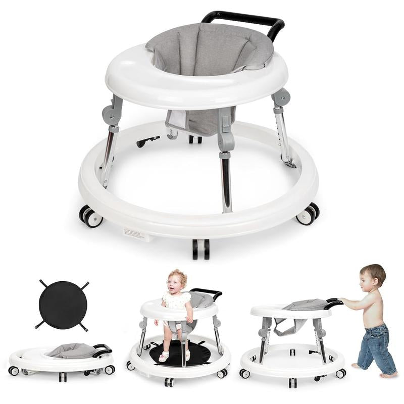 Foldable Baby Walker with 9 Adjustable Heights!Mute Wheels & Footrest, Perfect Activity Center for Boys & Girls Aged 7-18 Months, Portable & Space-Saving! ! Floorwalker