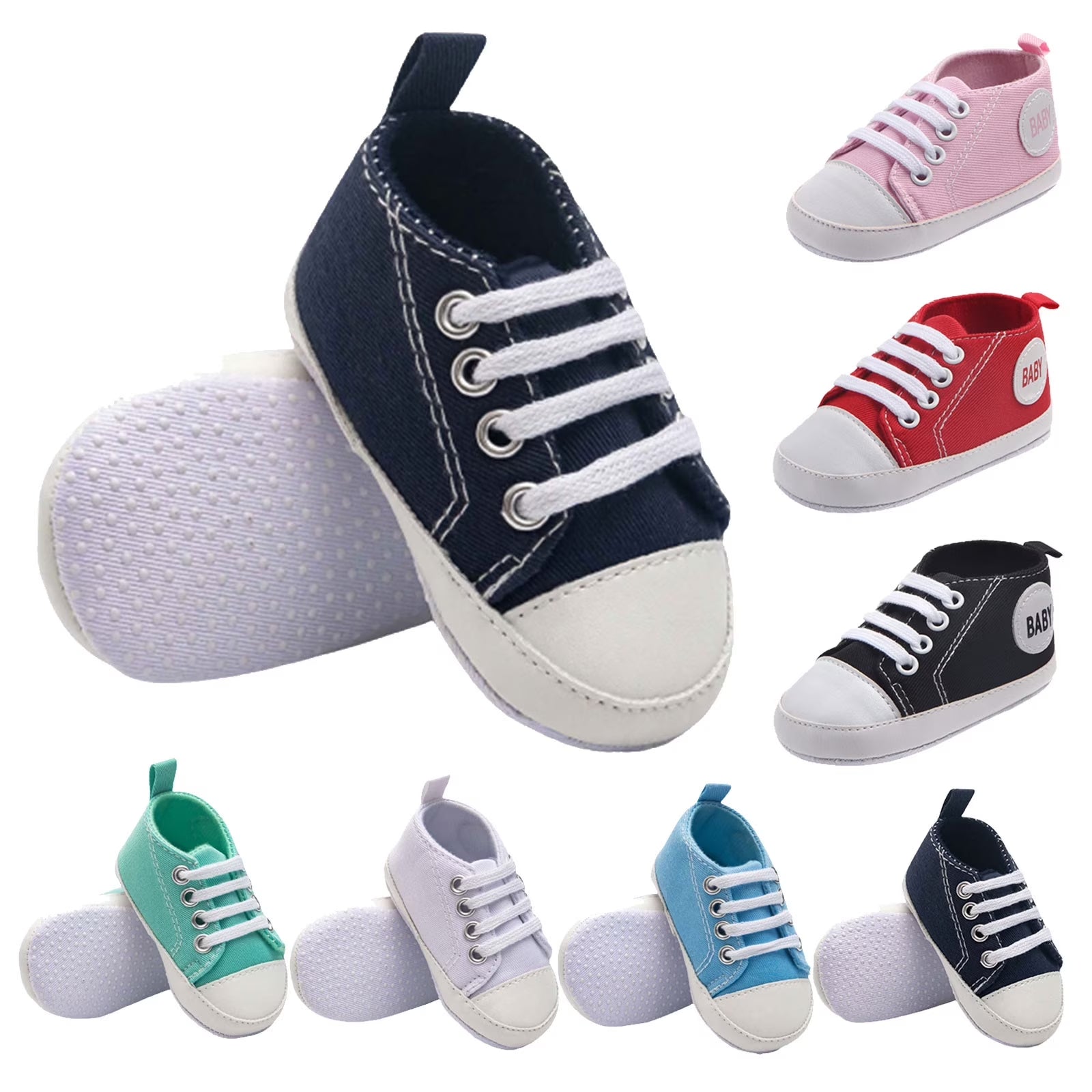 Unisex Baby Girls Boys Shoes Infant Soft Sole Canvas First Walkers Newborn High Top Anti-Slip Sneakers Comfy Daily Wear Sky Blue 3-6 Months