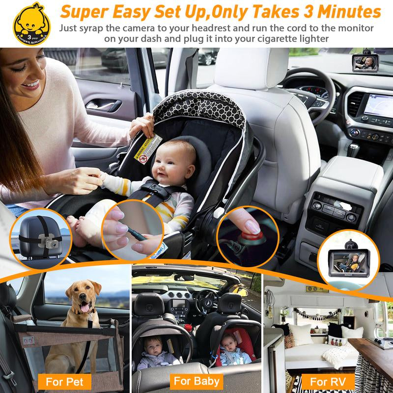 Dohonest Baby Car Camera HD 1080P: Rear-Facing Infant Safety Monitor with Night Vision, 360° Adjustable, Anti-Glare 4.3” Display, Wide-Angle View, Easy Install for Secure & Stress-Free Driving - Grey