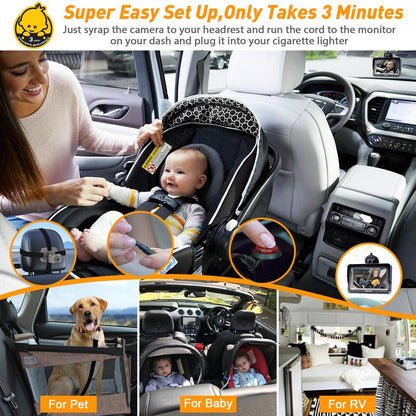 Dohonest Baby Car Camera HD 1080P: Rear-Facing Infant Safety Monitor with Night Vision, 360° Adjustable, Anti-Glare 4.3” Display, Wide-Angle View, Easy Install for Secure & Stress-Free Driving - Grey