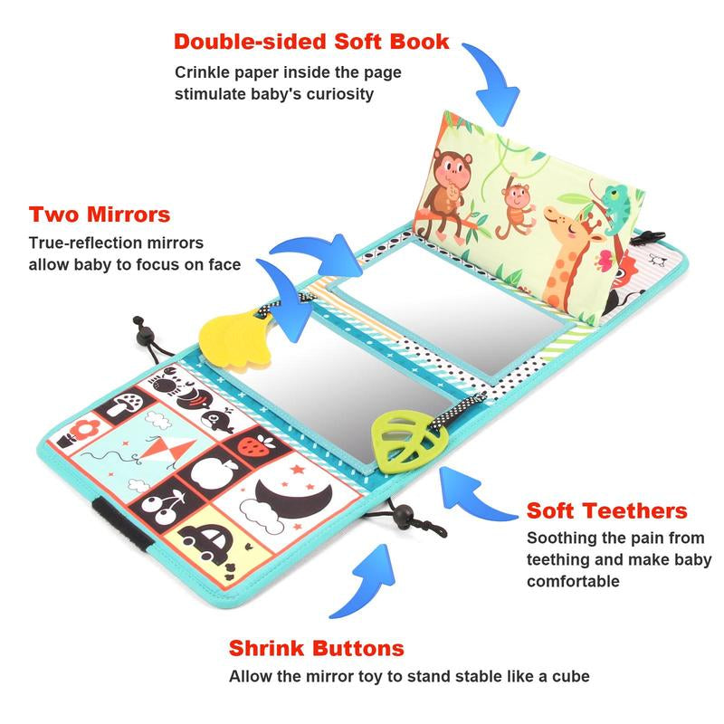 Baby Mirror Cloth Book, 1 Count Early Education Sensory Baby Toys, Double-Sided Playing Baby Toys, Educational Toys for 0-3 Years Old Babies, Learning Materials