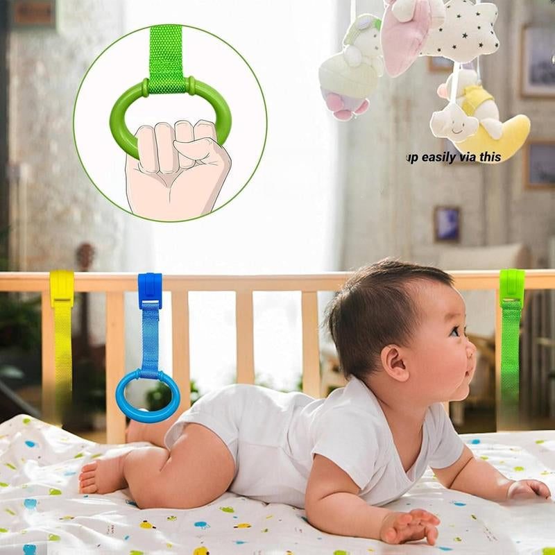 8PCS 4 Colors Baby Playpen Pull up Rings- Baby Crib Pull up Rings- Baby Walking Exercises Assistant Rings- Baby Bed Stand up Rings Baby Cot Hanging Rings for Infant Baby Toddler