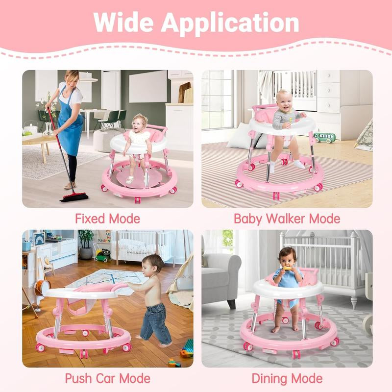Foldable Baby Walker with 9 Adjustable Heights!Mute Wheels & Footrest, Perfect Activity Center for Boys & Girls Aged 7-18 Months, Portable & Space-Saving! ! Floorwalker