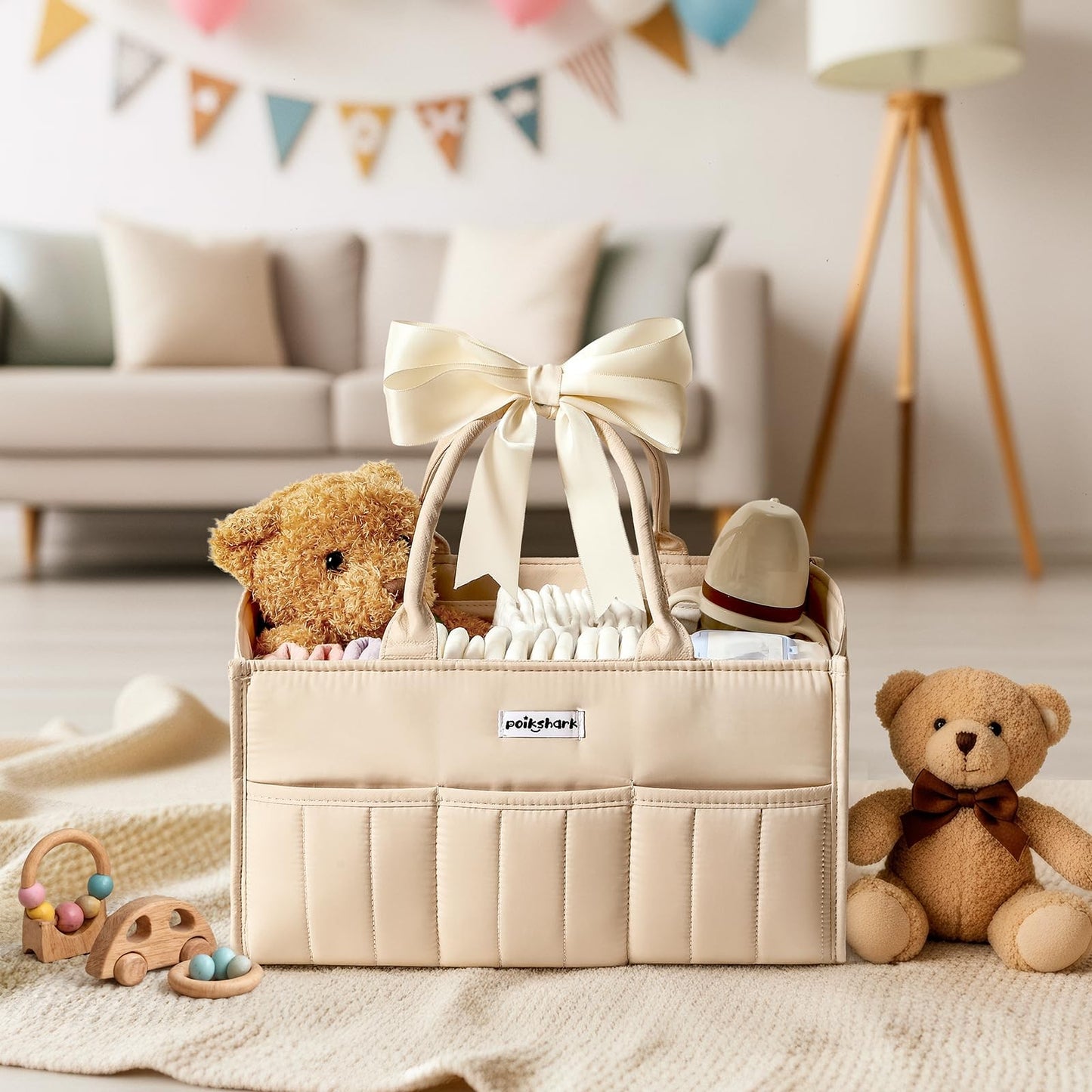 Baby Diaper Caddy - Stylish Basket for Newborn Essentials Nursery Storage Bin