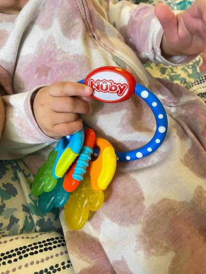 Ice Gel Teether Keys - Silicone Soothing Baby Teether Toys for Infants - Gentle for Sore Gums Colorful and Fun Toys - Safe and Durable Infant Baby Teething Toy - Blue, Pink