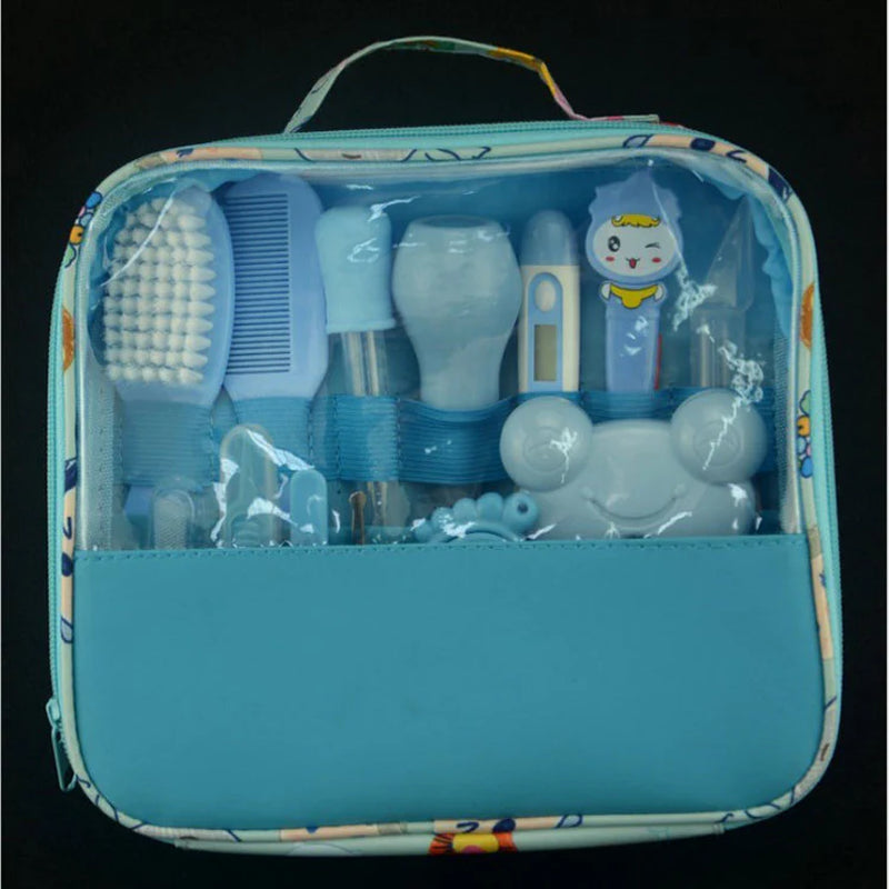 Infant Care Essentials Kit Nasal Cleaner Feeding Tool Ear Pick Grooming Pouch Nail Trimmer Oral Hair Brush Comb Cutter