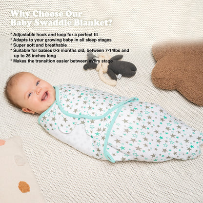 Swaddles for Newborns – 3-Pack Infant Swaddles 3-6 Months – Adjustable Swaddle Sleep Sack – Soft Organic Cotton Baby Wrap for Safe & Cozy Sleep